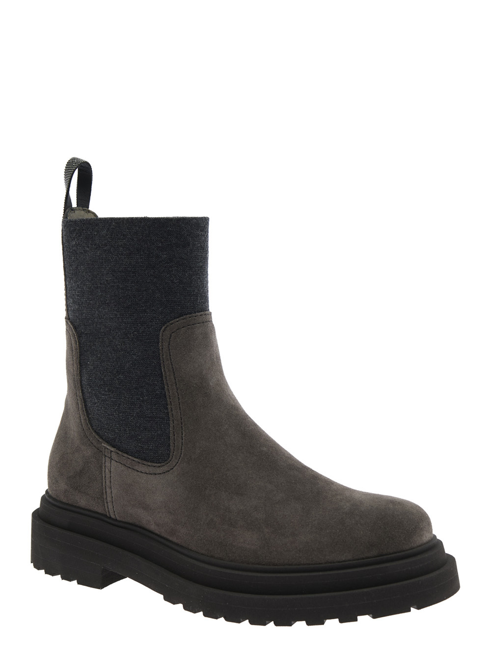 Brunello Cucinelli Brown Ankle Boots With Pull-tab With Monil At The Heel In Suede Woman