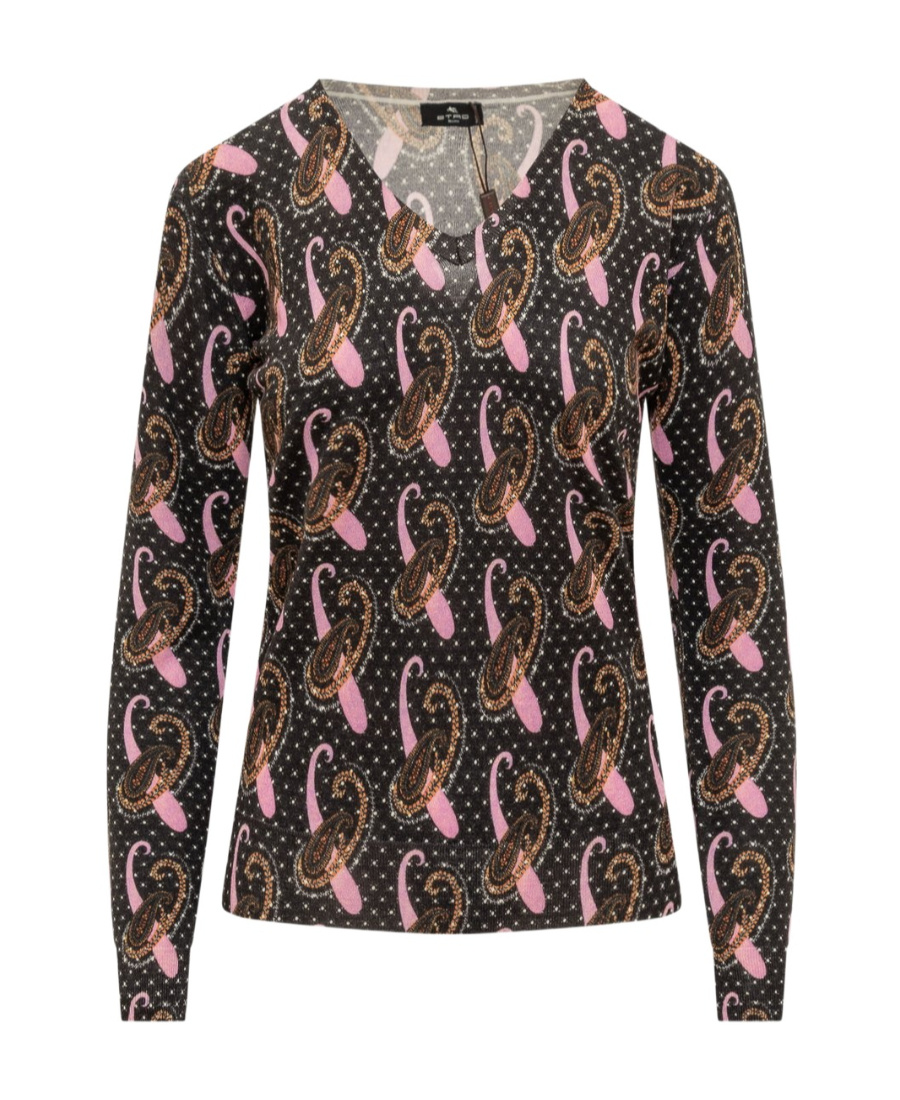 Etro Paisley-print Virgin Wool Top In Black