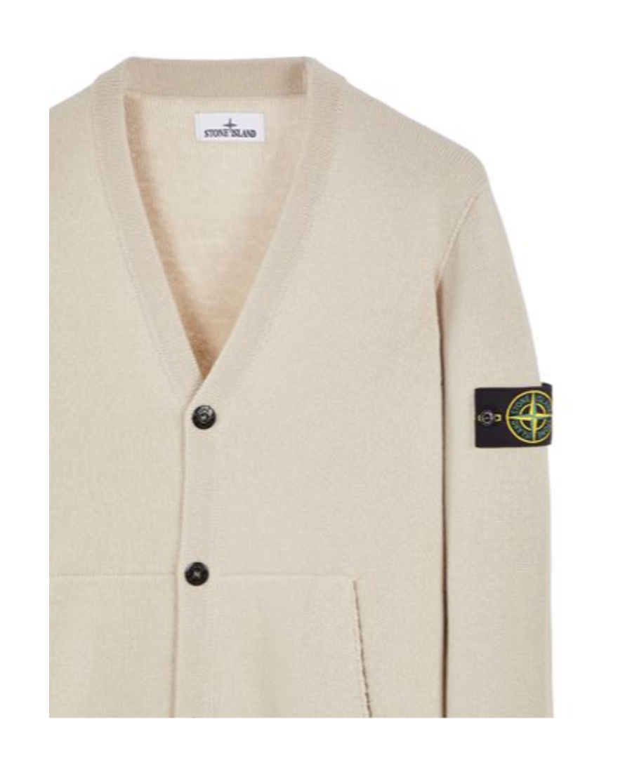 Stone Island Compass-motif Ribbed Cardigan In White