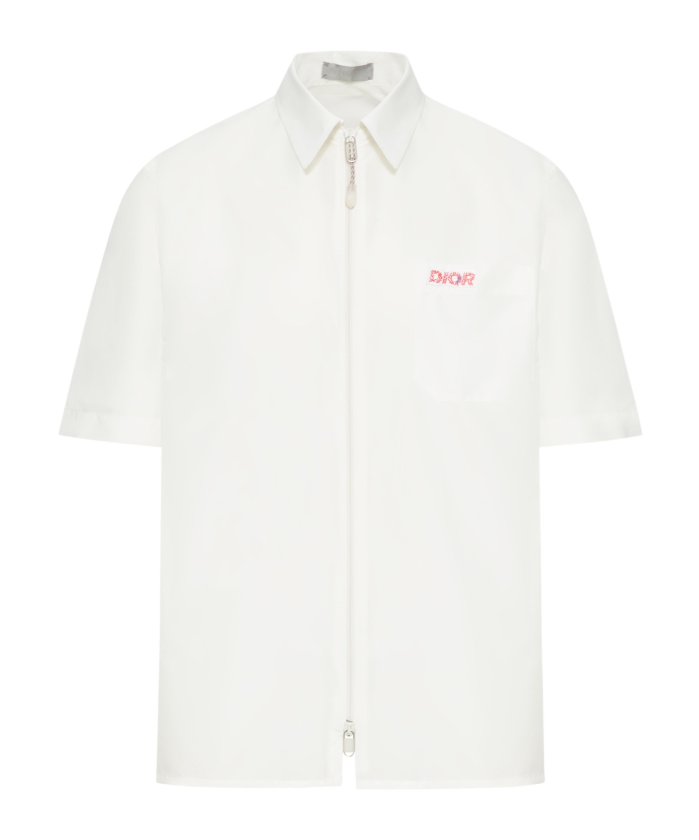 Dior Parley Solid Color Short Sleeved Shirt With Zip Closure In White