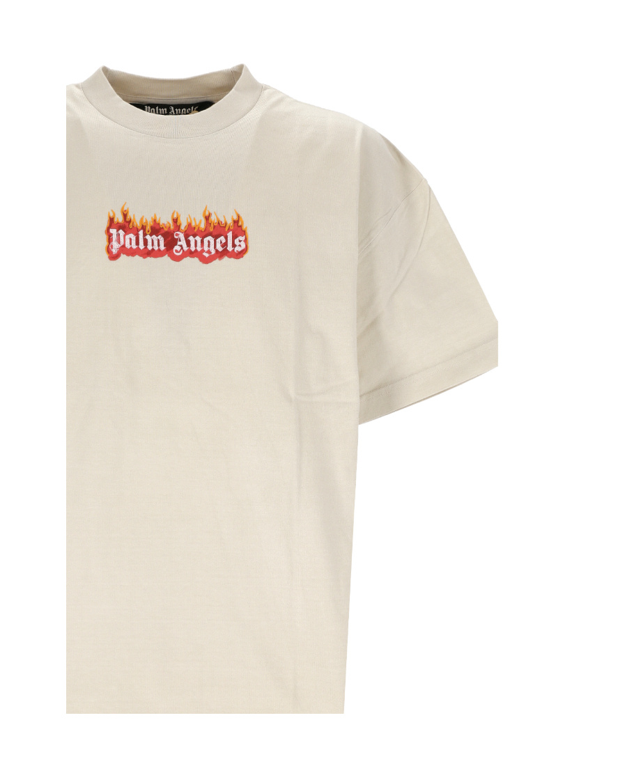 Palm Angels Burning Logo-print Cotton T-shirt In Nude