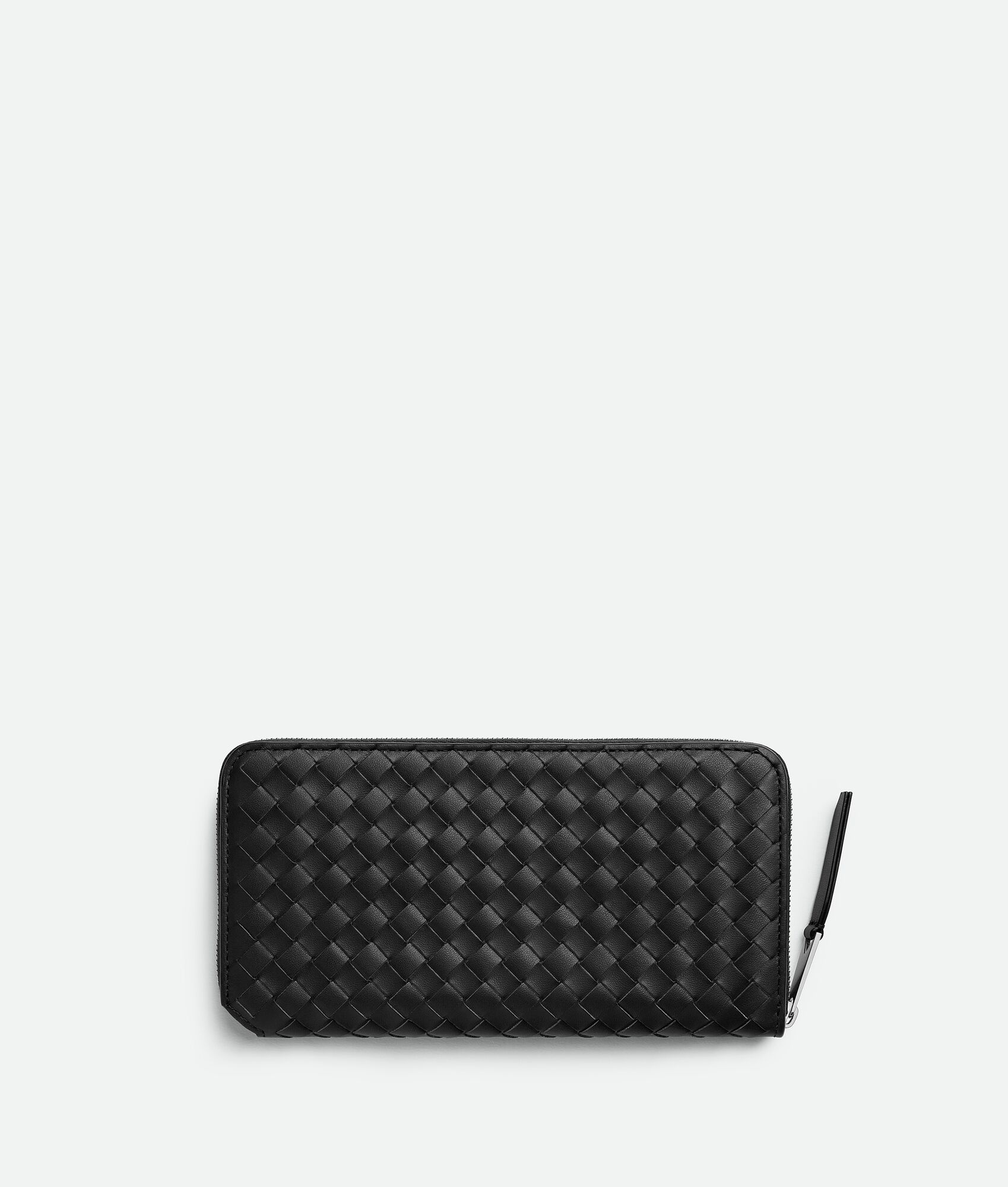Bottega Veneta Intracciato Piccolo Woven Wrap-around Zipper Wallet In Black