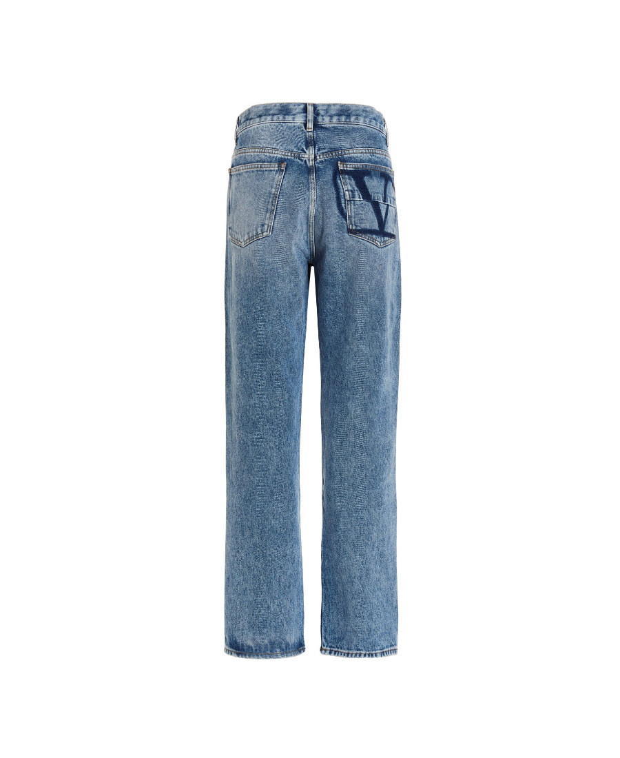 Shop Valentino Logo Straight Jeans In Blue