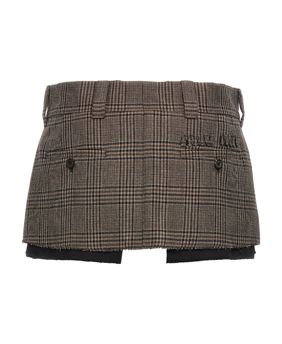 Miu Miu Prince Of Wales Checked Miniskirt In Brown