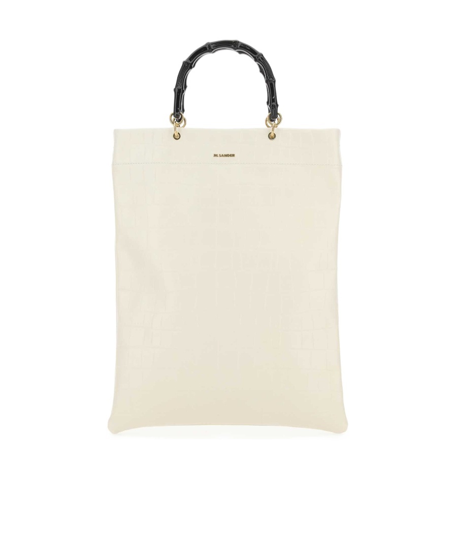 Jil Sander Ivory Leather Medium Shopping Bag In White