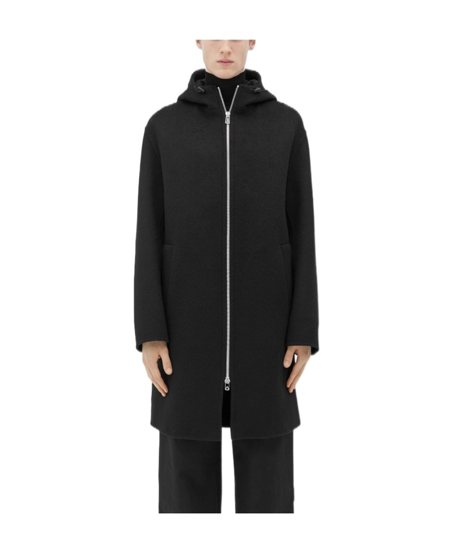 Bottega Veneta Hooded Overcoat In Black