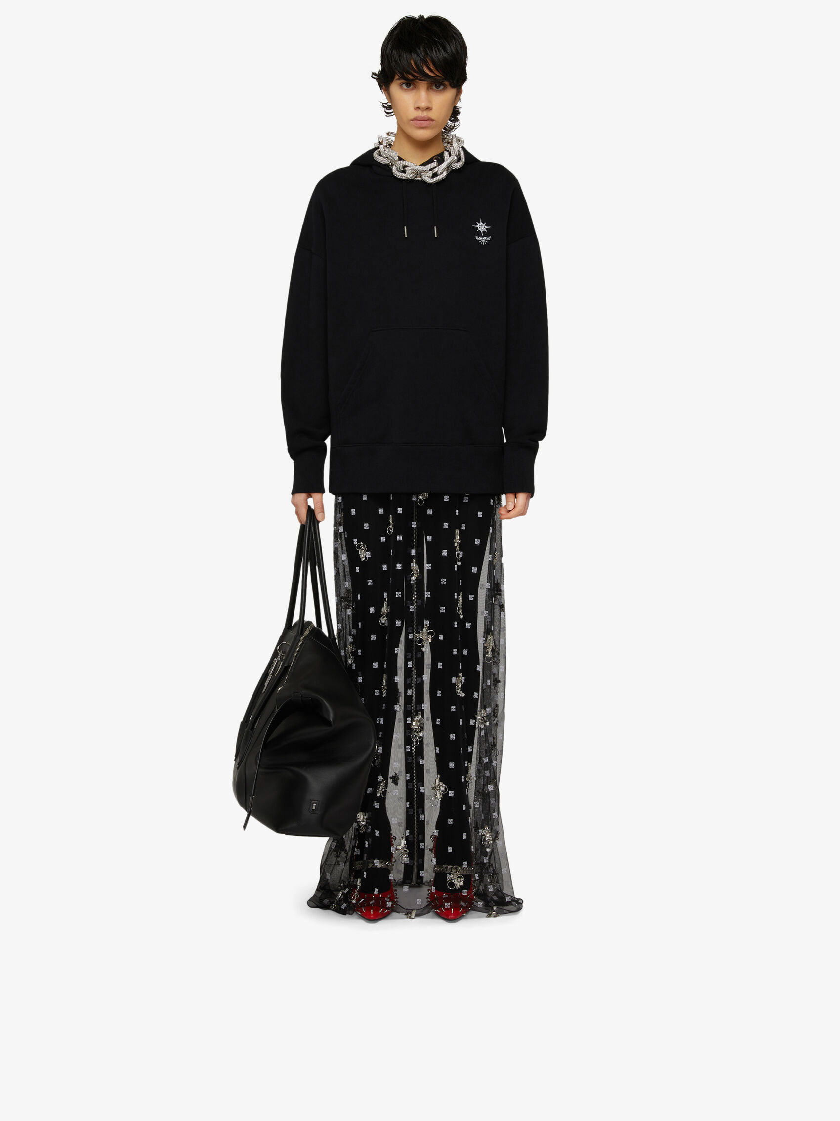Givenchy Black Oversized Frame Print Hoodie In Black