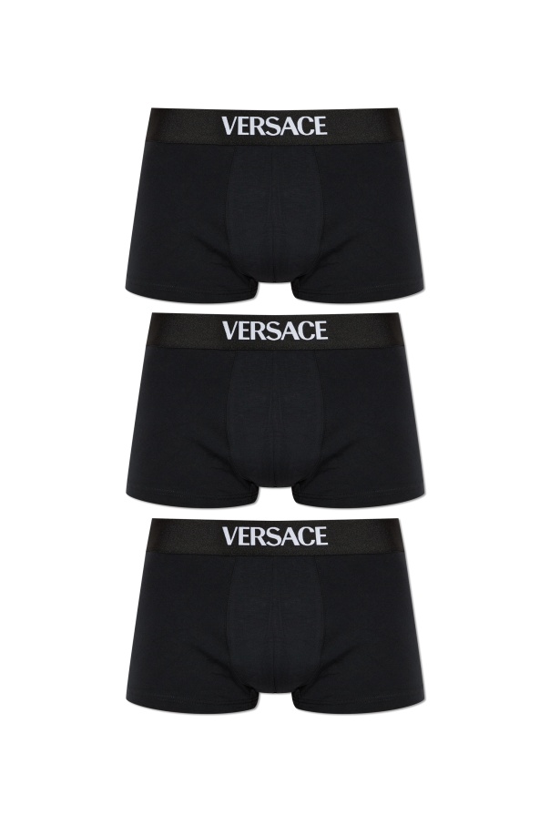 Versace Logo Intarsia Pack Of Three Boxers In Black