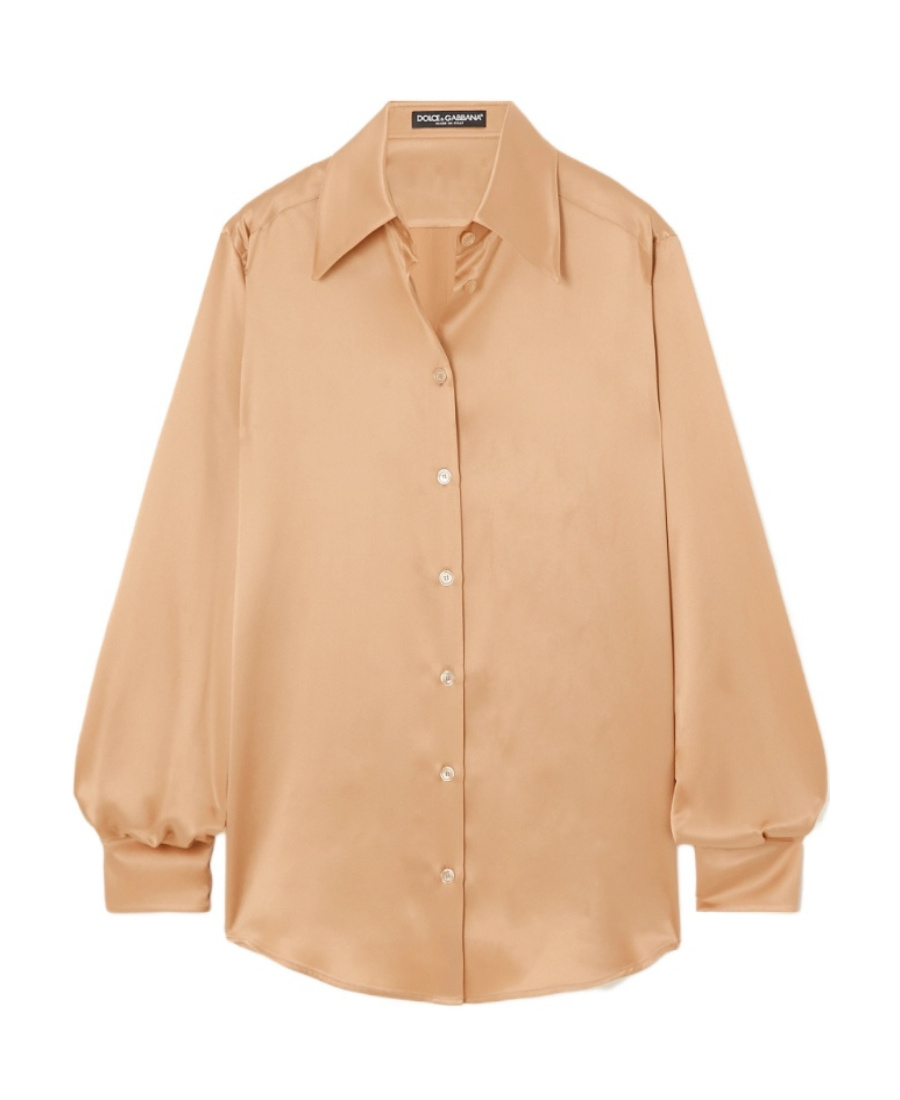 Dolce & Gabbana Satin-finish Silk Shirt In Nude