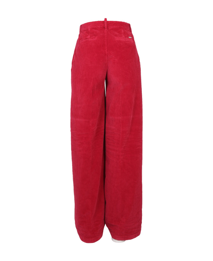 Dsquared2 Wide Leg Corduroy Trousers With High Waist In Red