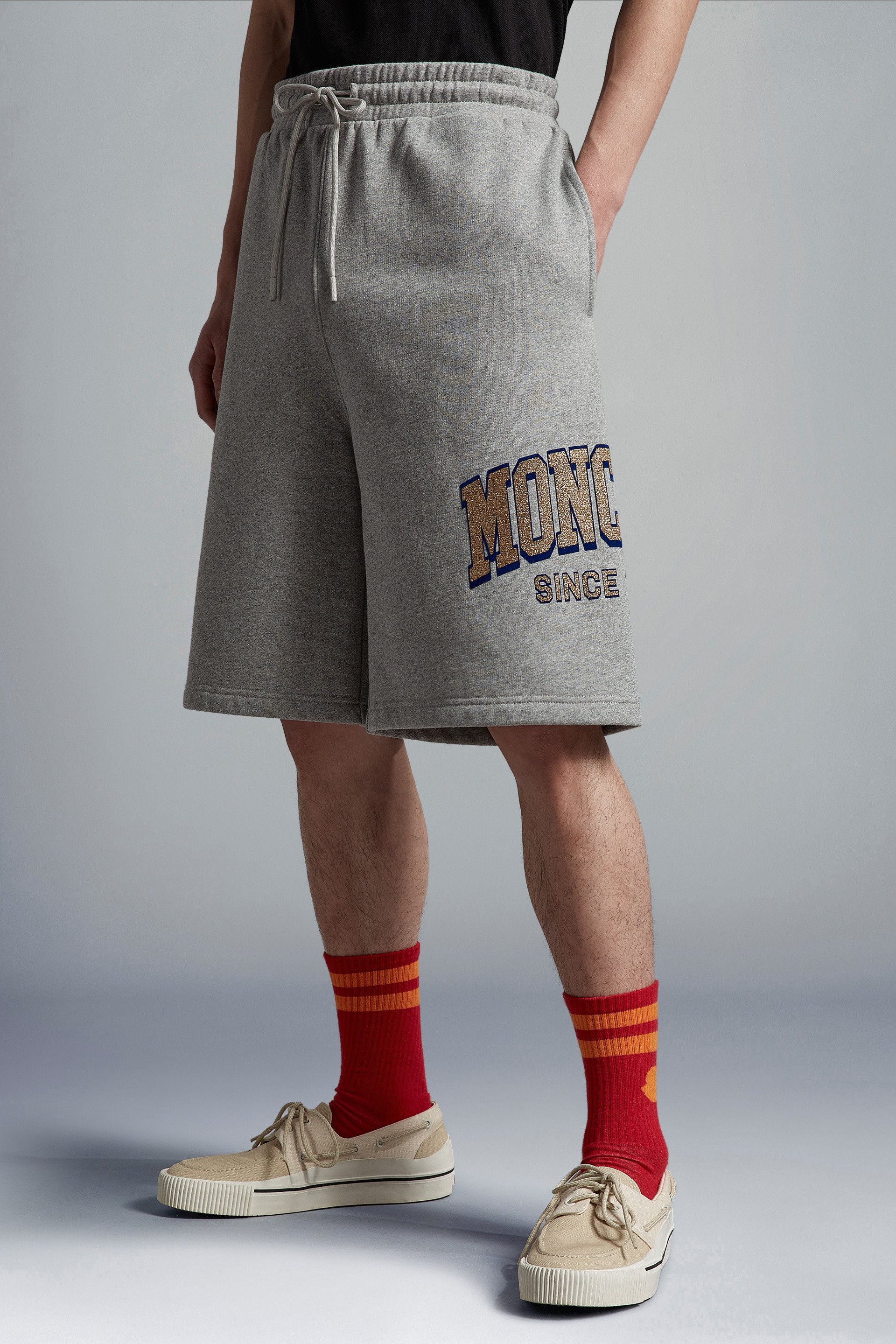 Moncler Logo-print Shorts In Gray