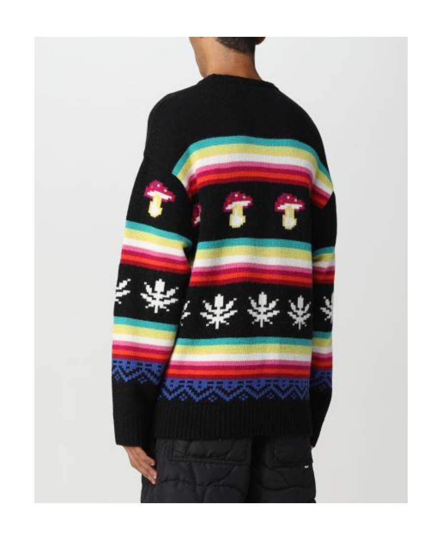Msgm Cross-neck Knitwear With Pixelated Motifs In Black