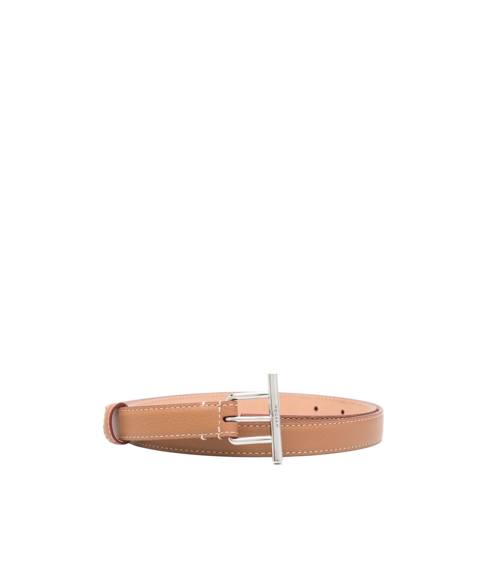 Alexander Mcqueen Beige Leather Belt With Silver Buckle In Pink