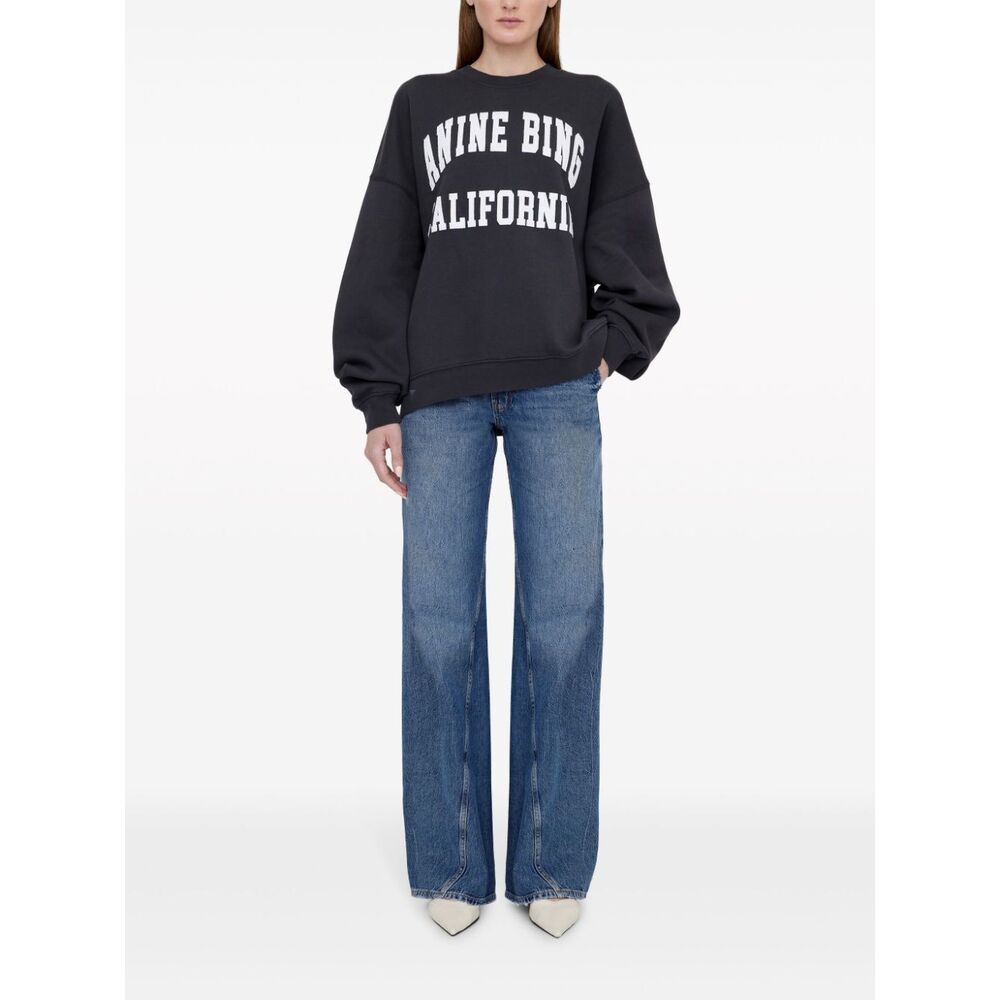 Anine Bing Miles Relaxed-fit Oversized Cotton Sweatshirt With Contrasting Logo In Black