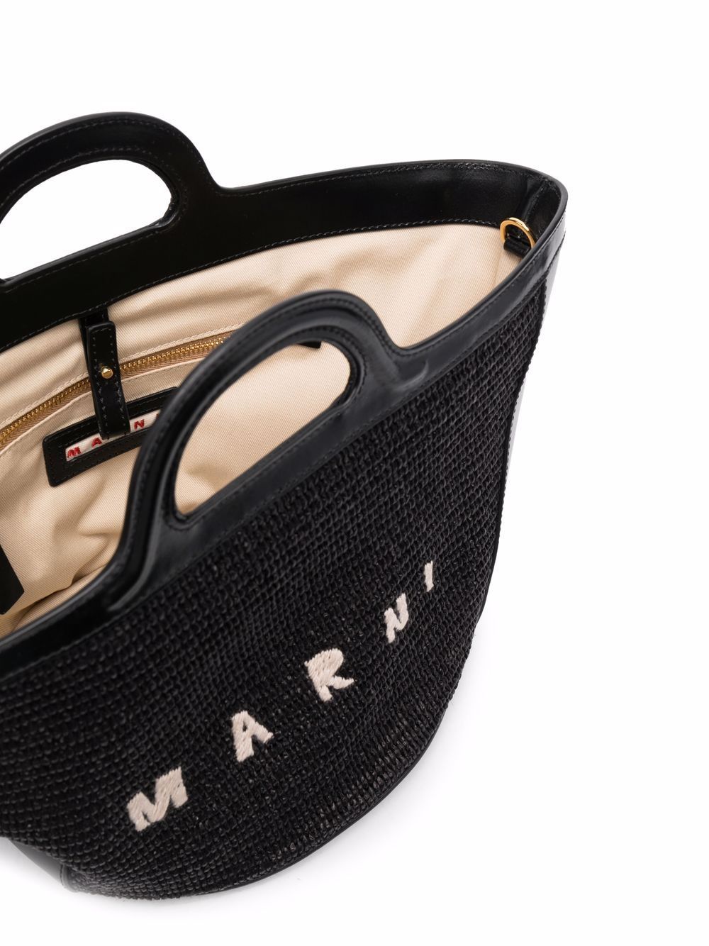 Shop Marni Tropicalia Small Bag In Black Leather And Raffia