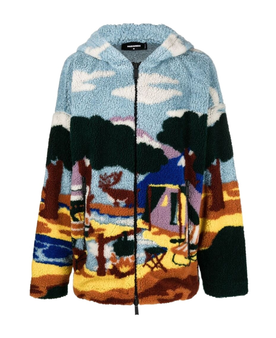 Dsquared2 Abstract-print Hooded Fleece In Multicolor