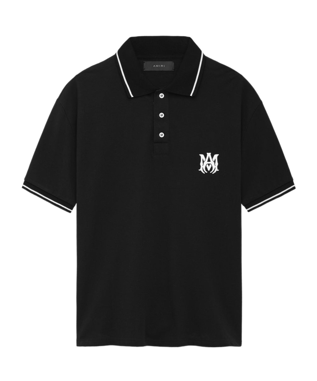 Amiri Black Polo Shirt With Classic Collar And Logo Embroidery On The Front In Black