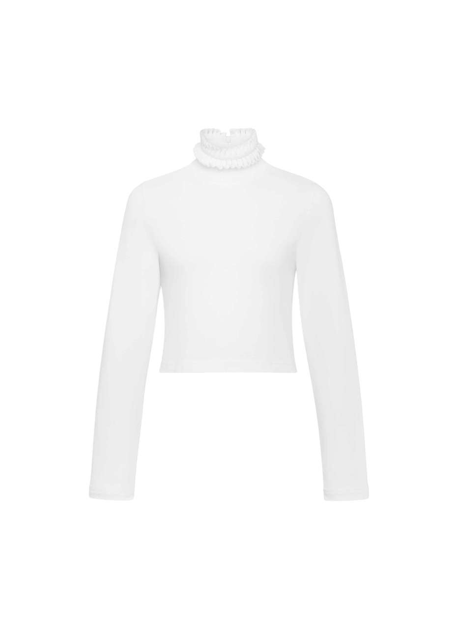 Alaïa Cropped Turtleneck Cotton Jersey Top In White