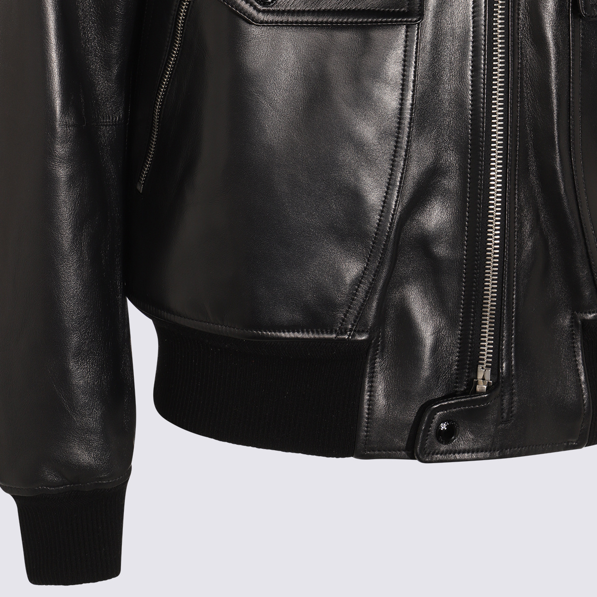 Tom Ford Leather Jacket With Front Pockets And High Collar
