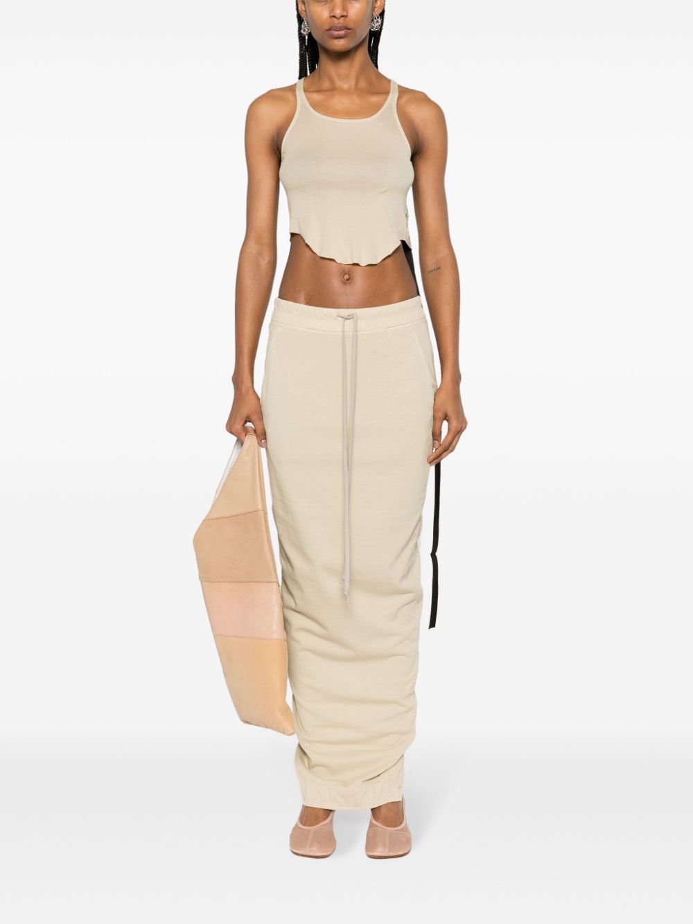 Rick Owens Drkshdw Asymmetric Cotton Cropped Top In Nude