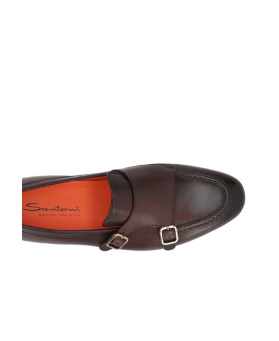 Santoni Double Monk Strap Loafers With Buckle Detailing In Brown