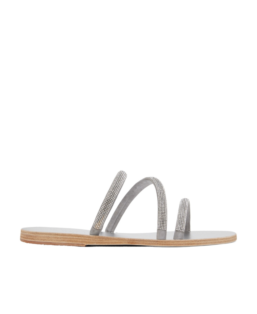 Ancient Greek Sandals Crystal Decorative Slippers In Gray