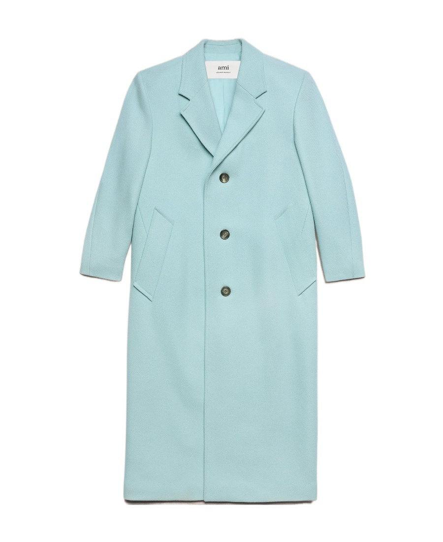 Ami Alexandre Mattiussi Ami Paris Single-breasted Long-sleeved Ribbed Coat In Blue