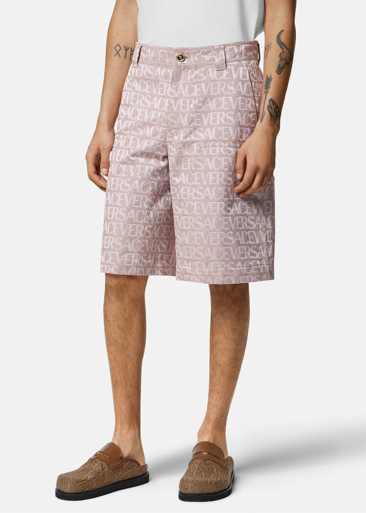 Versace Allover-jacquard Bermuda Shorts In Nude