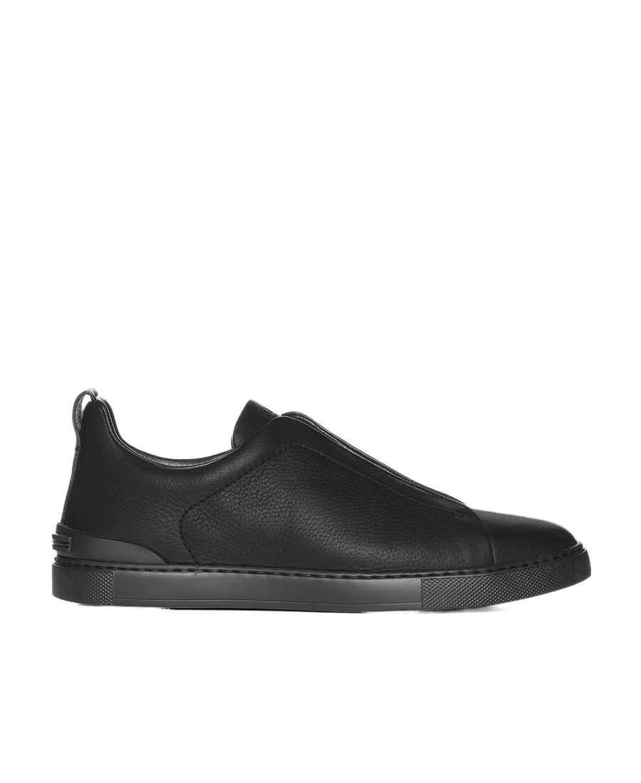 Zegna Triple Stitch Deerskin Leather Slip-on Sneaker In Black