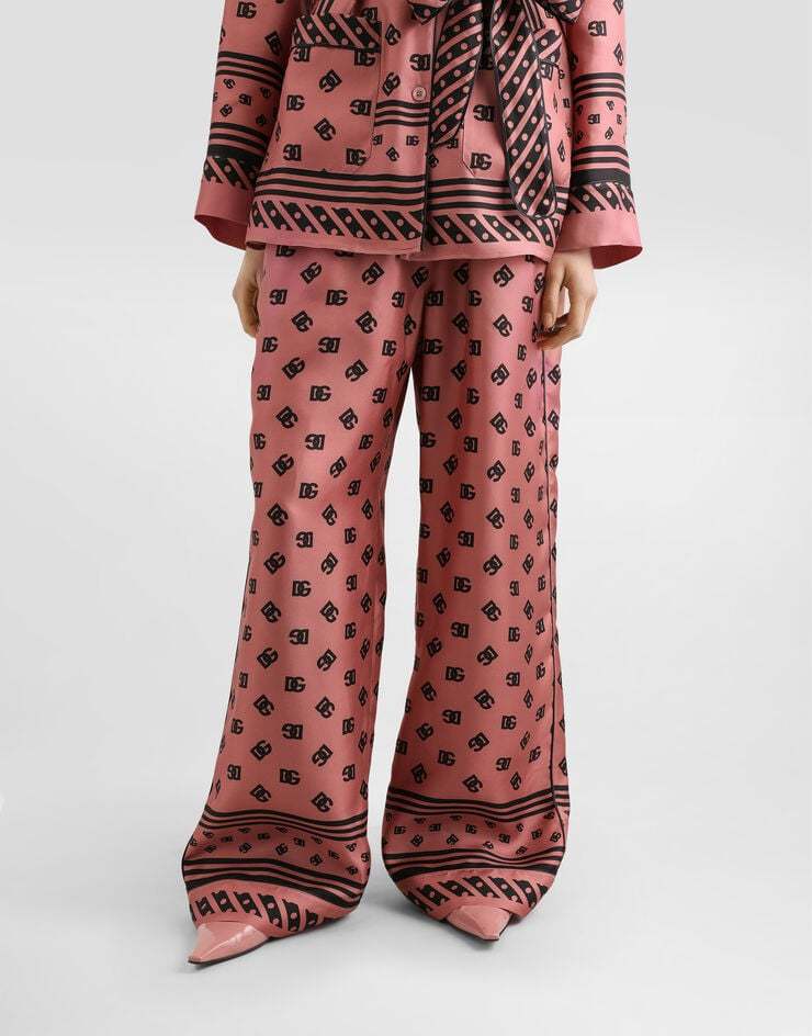 Dolce & Gabbana Silk Satin Jacquard Pajamas With Full Dg Logo In Pink