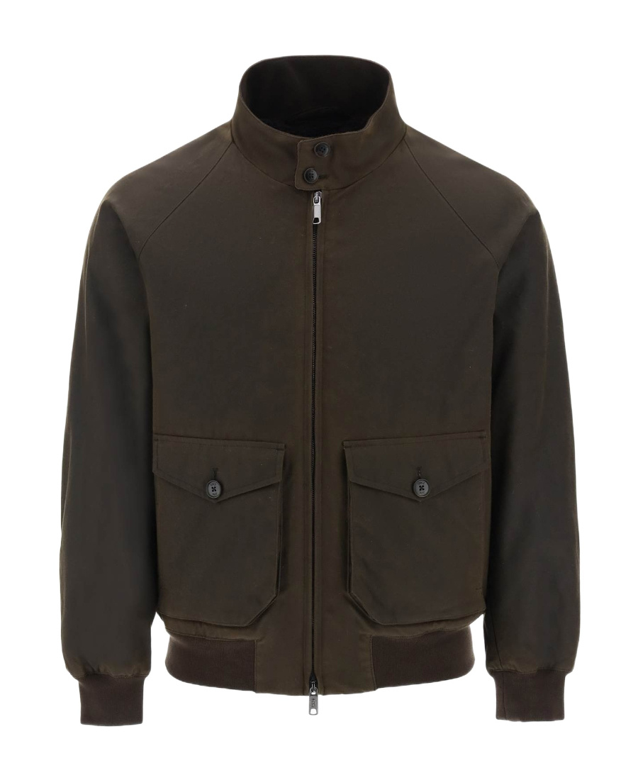Baracuta Dark Green Cotton Bomber Jacket With Fleece Lining And Flap Pockets In Black