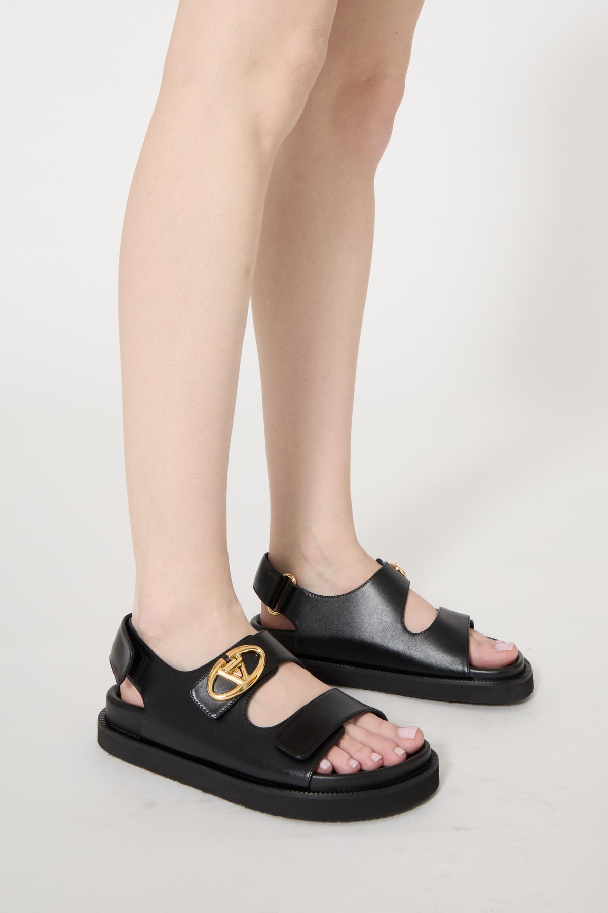 Valentino Double Buckle-strap Open Toe Sandals In Black