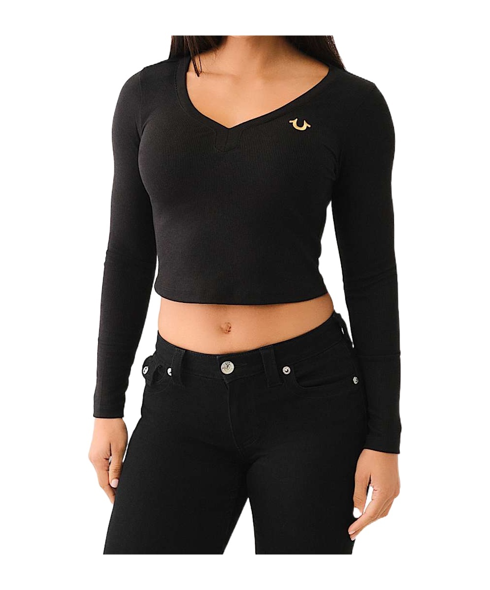 TRUE RELIGION RIBBED HORSESHOE LONG SLEEVE TOP 