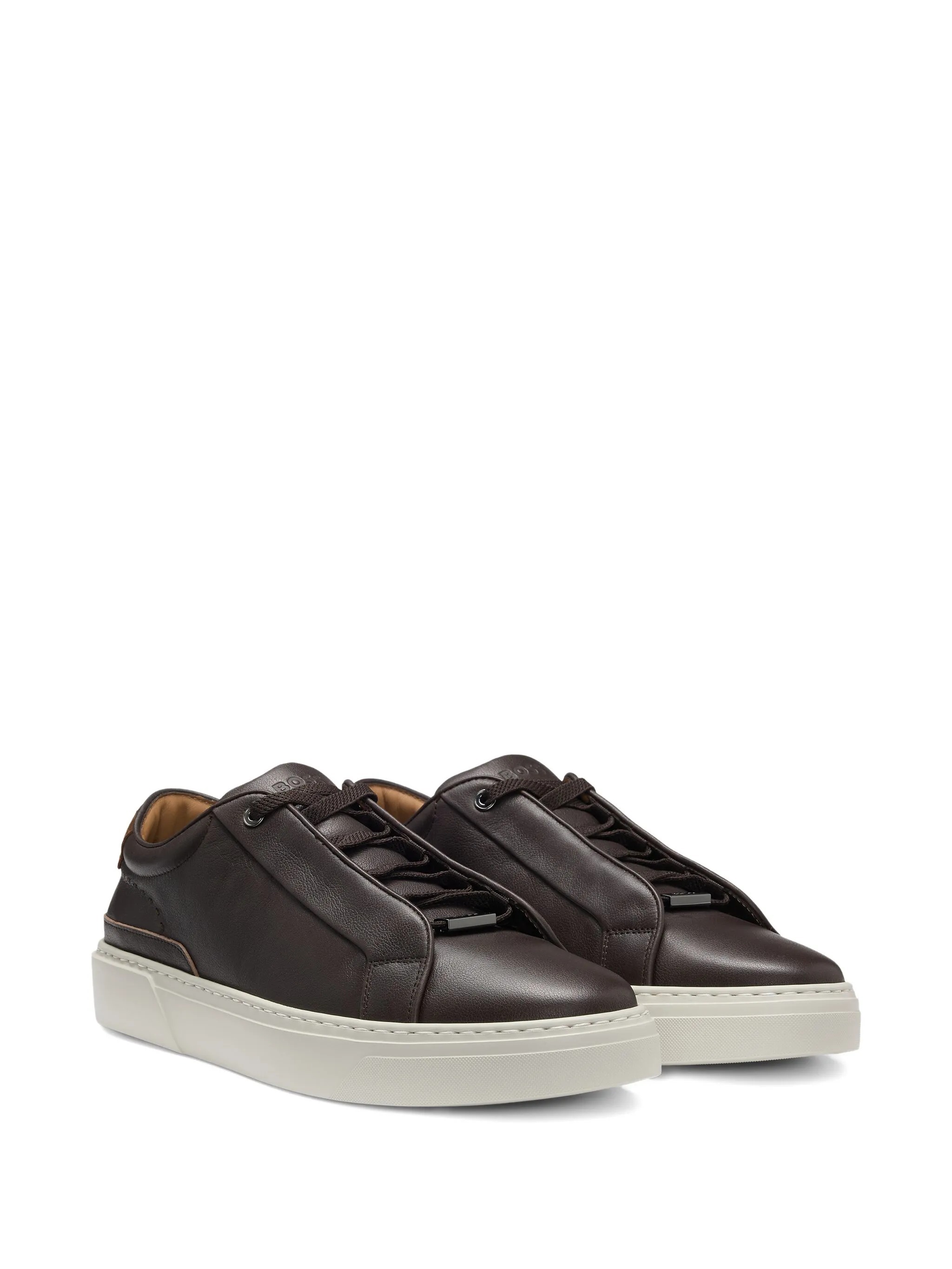 Hugo Boss Gary Leather Lace-up Sneakers In Brown