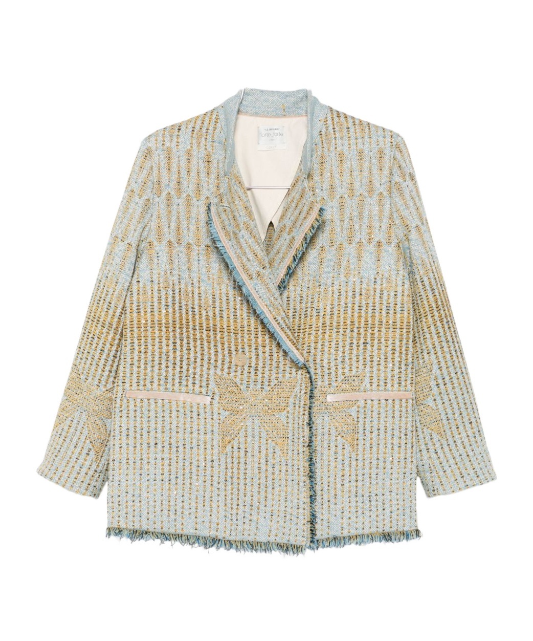 Forte Forte Textured Jacquard Blazer With Notched Lapel And Frayed Edges In Blue