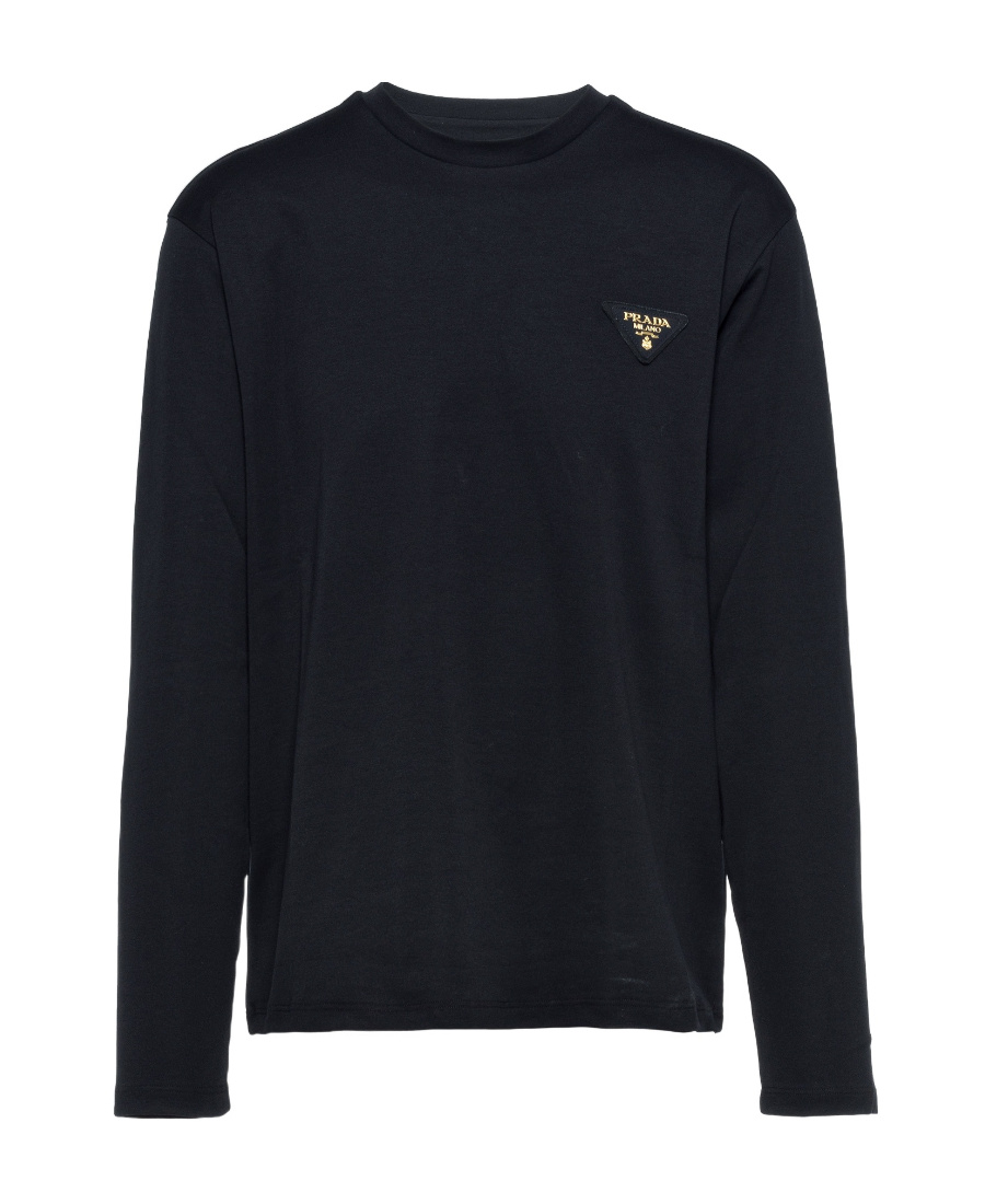 Prada Rundhalspullover Aus Superfeiner Wolle In Black