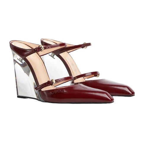 Gucci 110 Leather Wedge Mules In Red