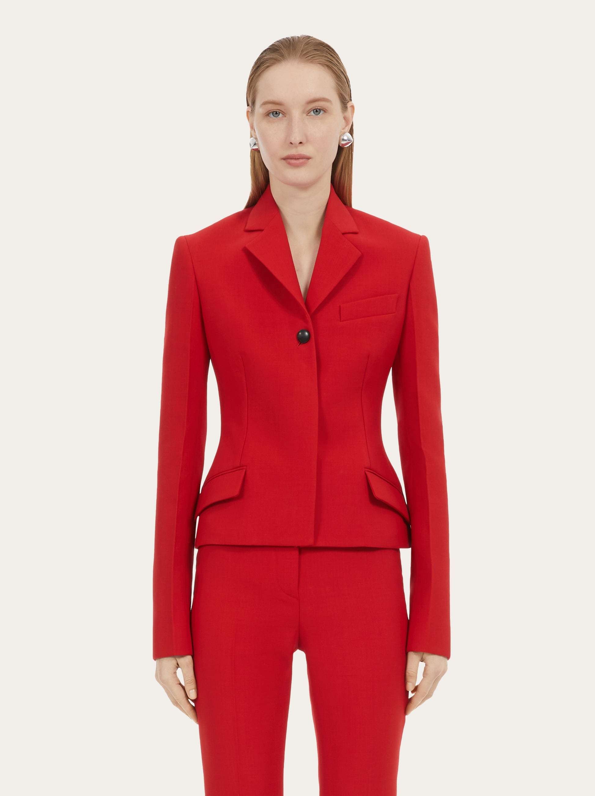 Ferragamo Wool Double Natte One-button Blazer Jacket In Red