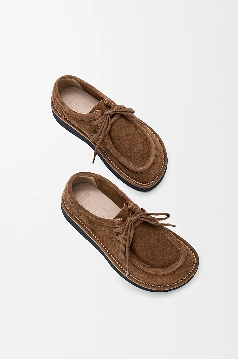 Loewe Faro Suede Lace-up Derby Shoes In Burgundy