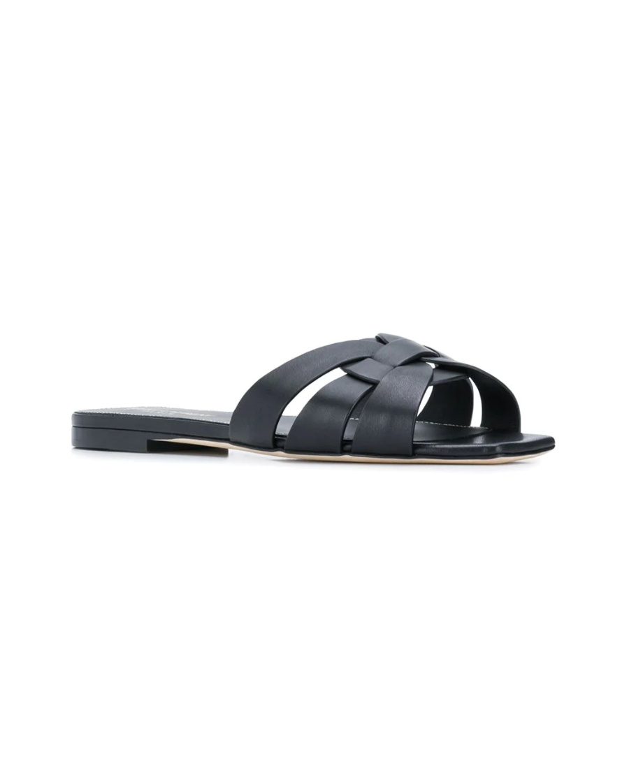 Saint Laurent Tribute 05 Leather Nu Pieds Flat Sandals In Black