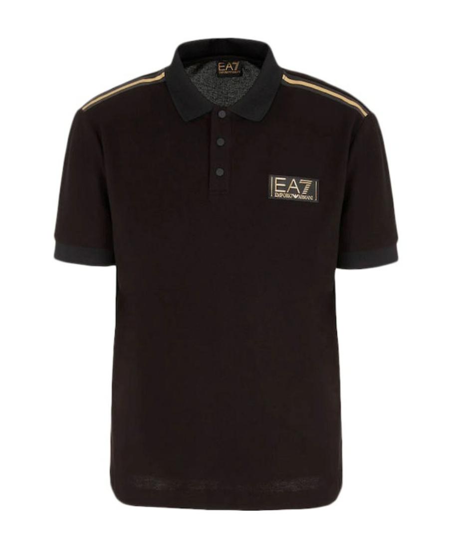 Ea7 Logo-patch Cotton Polo Shirt In Black