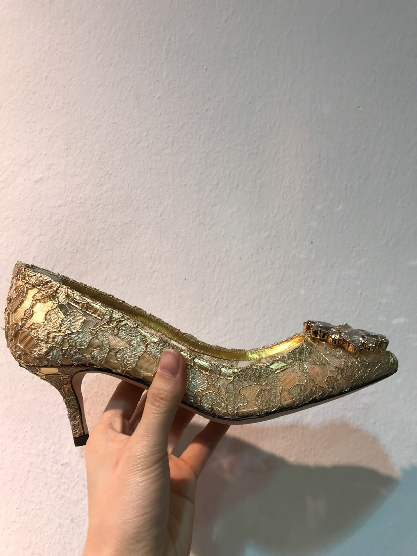 Dolce & Gabbana Lace Rainbow Pumps With Brooch Detailing Shoes In Nude