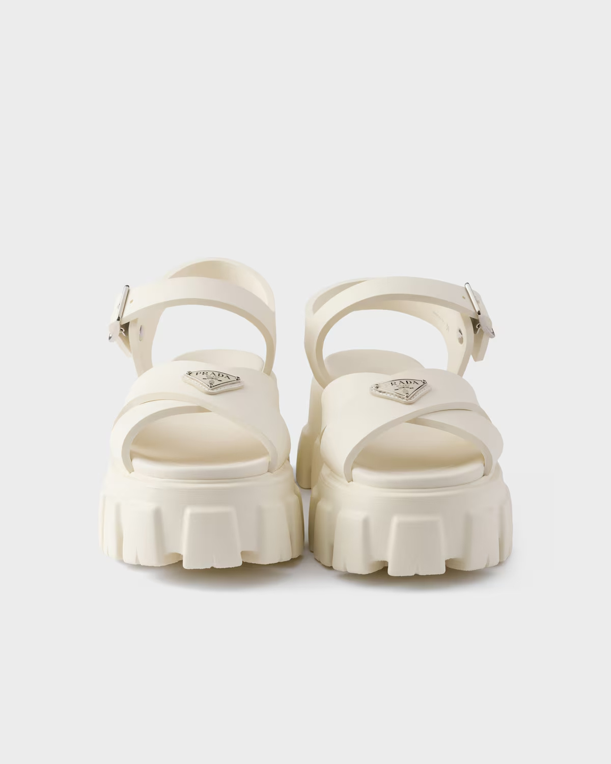 Prada Monolith Rubber Sandals In White