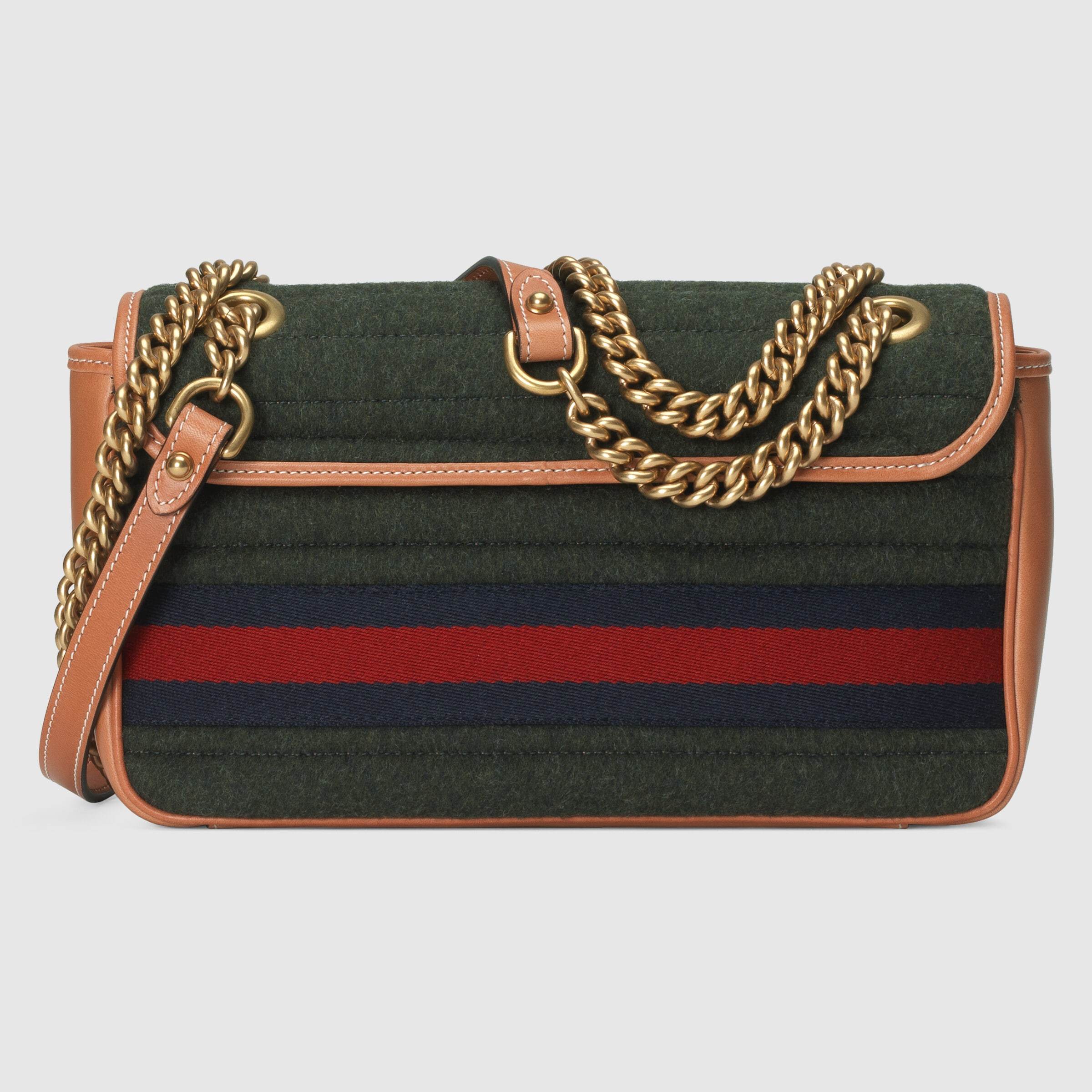 Gucci Gg Marmont Striped Shoulder Bag In Black