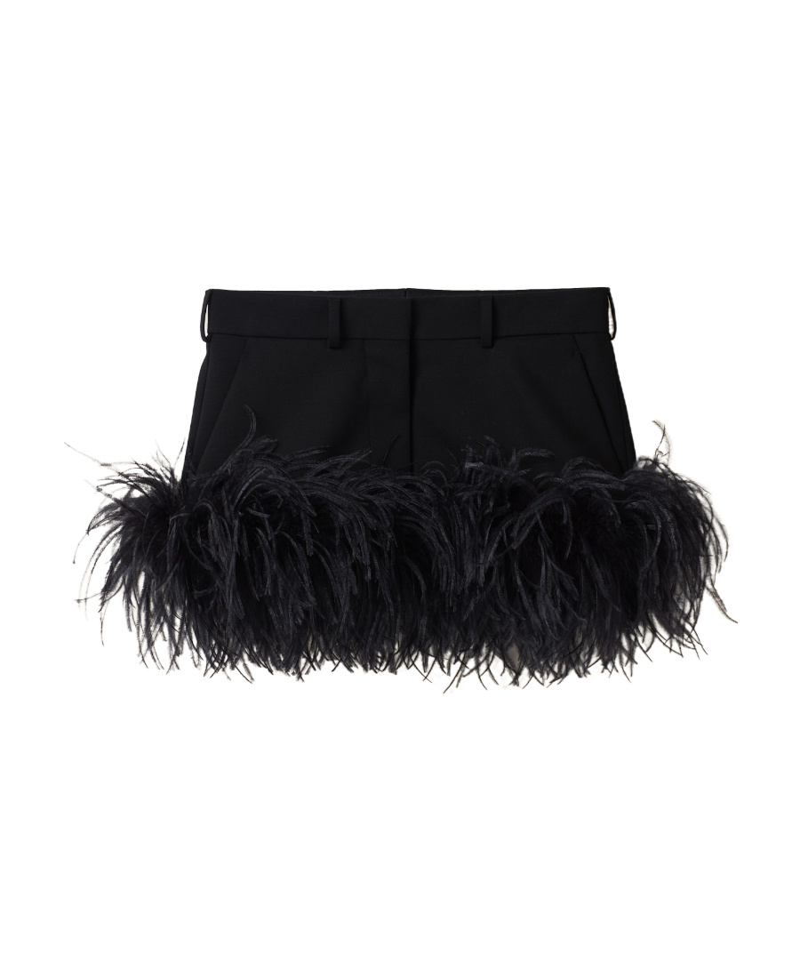 Miu Miu Feather-trimmed Grain De Poudre Miniskirt In Black