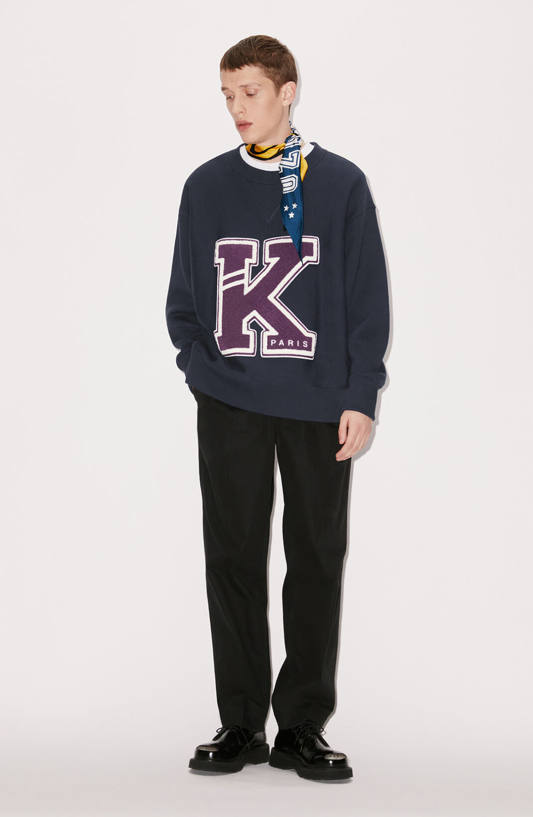 Kenzo College Print Cotton Molleton Sweatshirt In Black