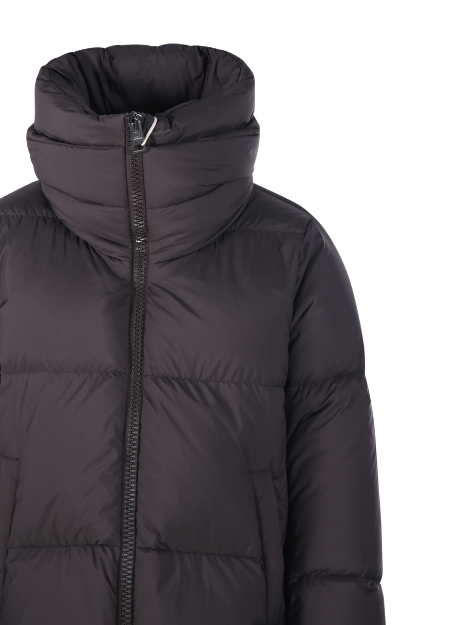 Herno Long Quilted Jacket With High Collar And Zippers In Black