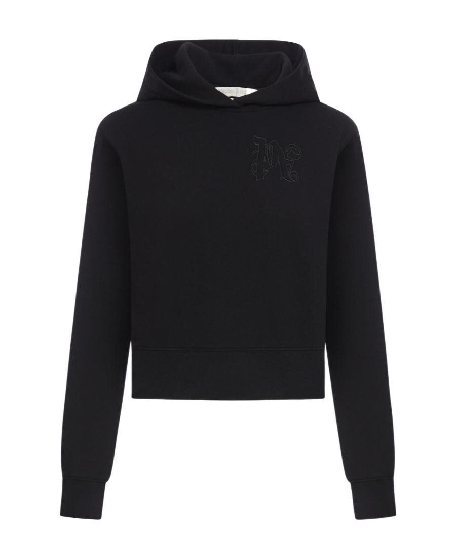 Palm Angels Brushed Cotton Hoodie With Embroidered Hoodie In Black