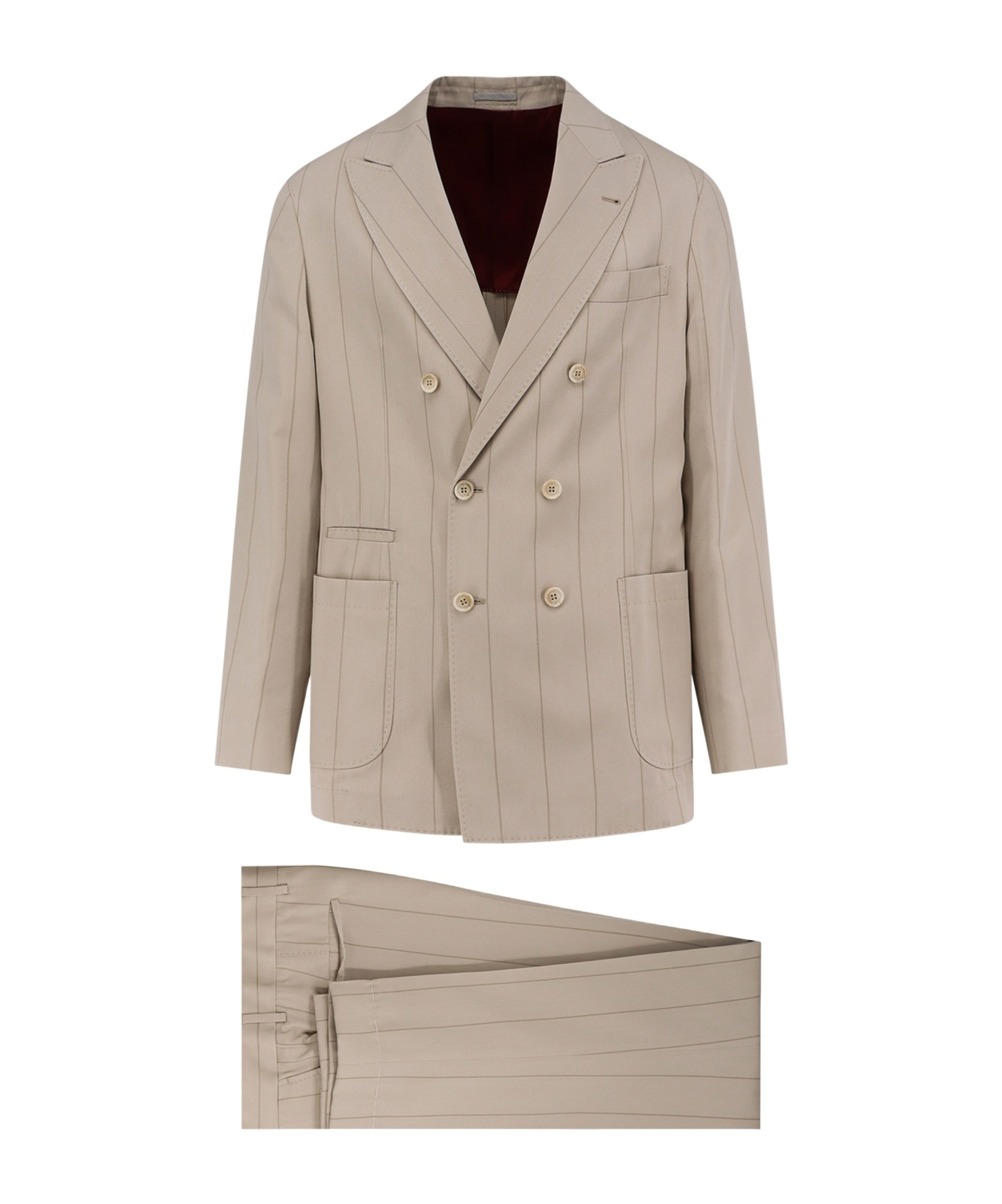 Brunello Cucinelli Double-breasted Striped Suit In Brown