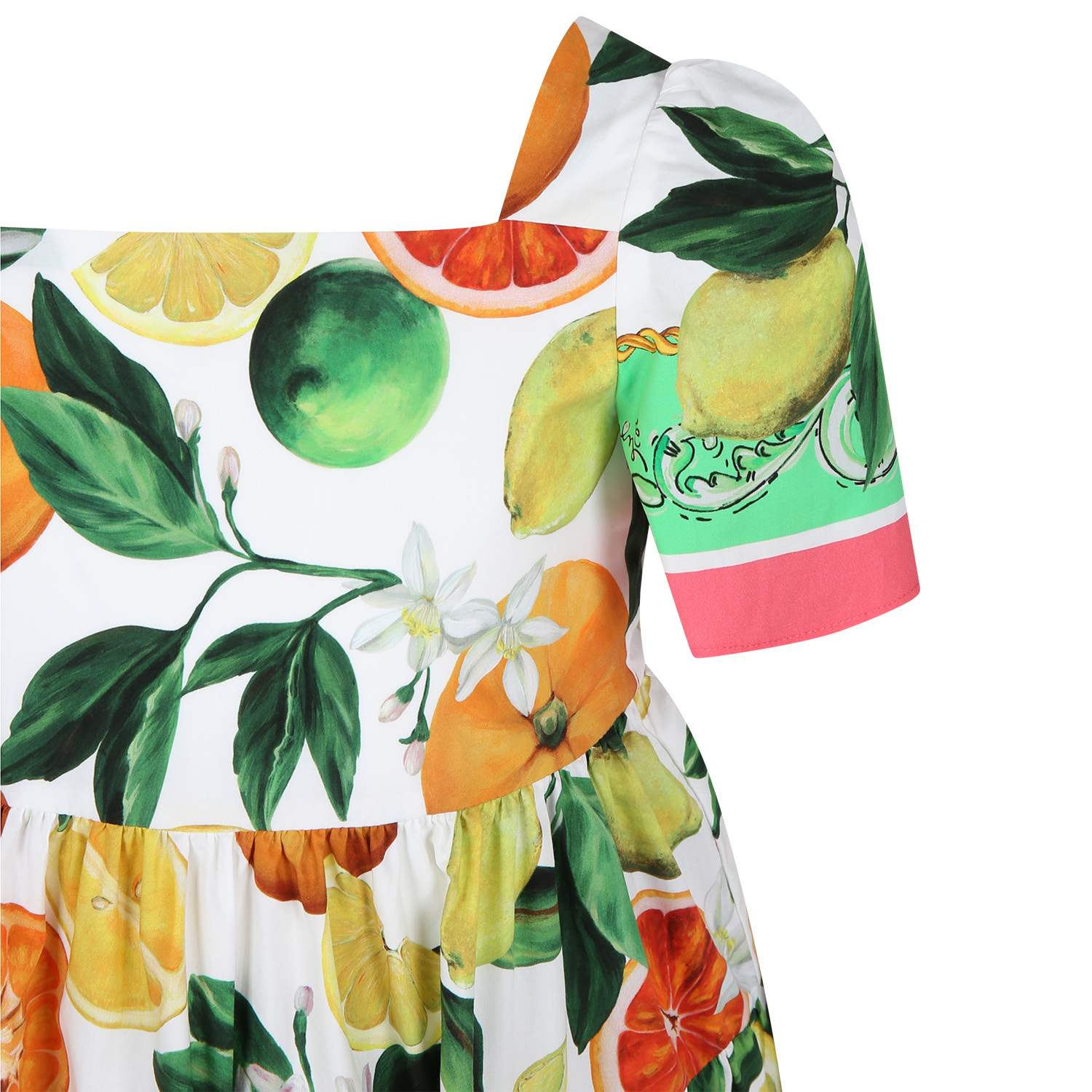 Shop Dolce & Gabbana Lemon  Orange-print Cotton Dress In Multicolor